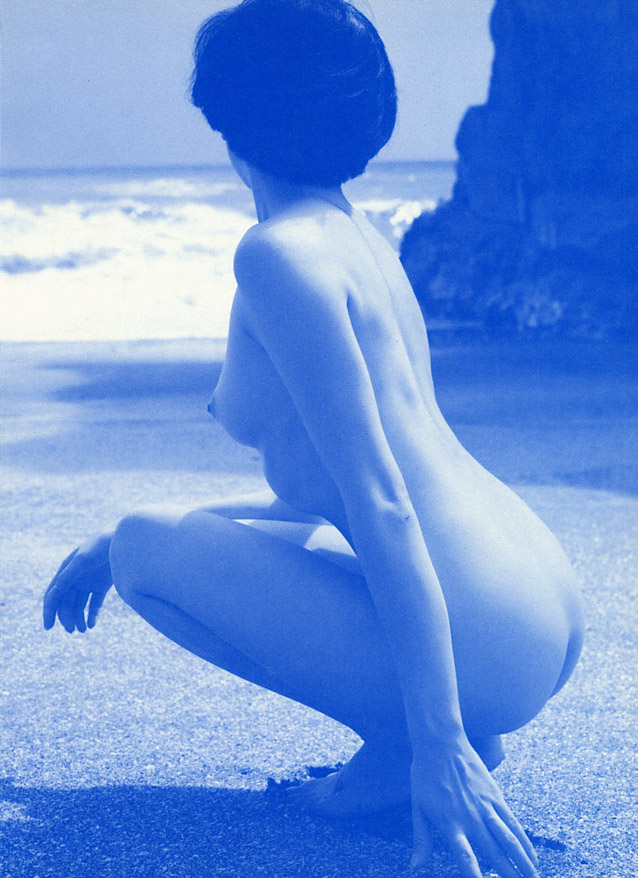 荻野目慶子の裸で砂浜に座っている